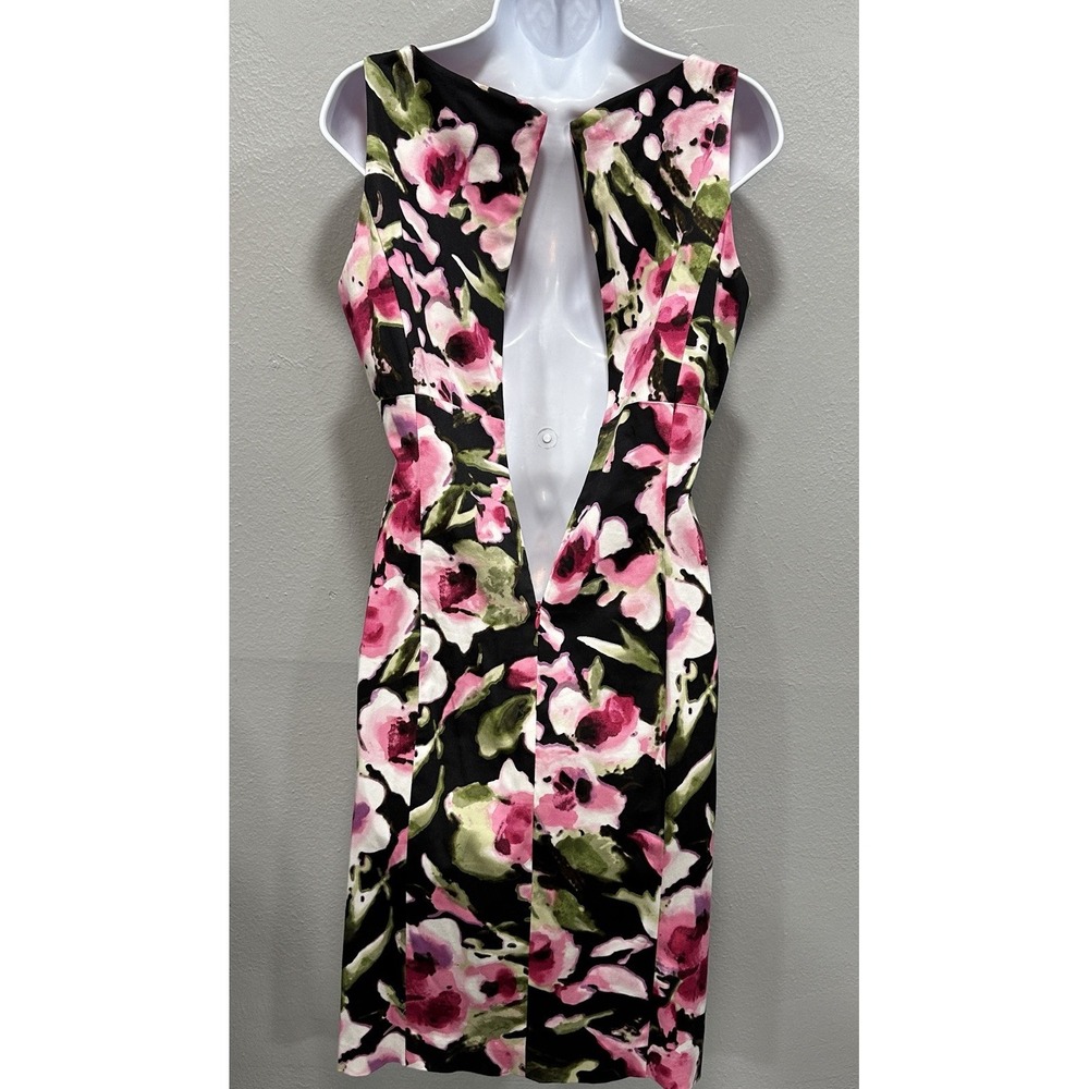 Jones New York Signature Sheath Dress Size 6 Pink Floral Stretch Sleeveless Zip - Picture 2 of 11